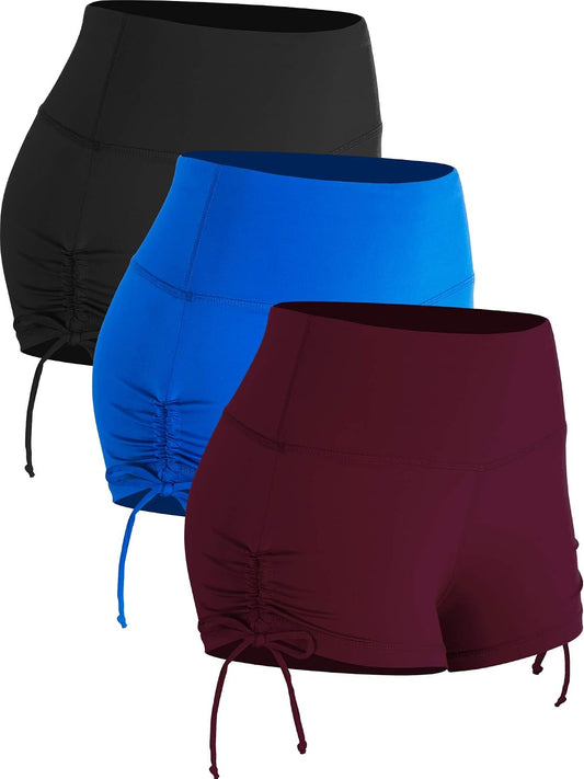 Athletic Booty Shorts for Women 3 Pack High Waisted Workout Pro,1021,Black,Blue,Wine Red,Medium