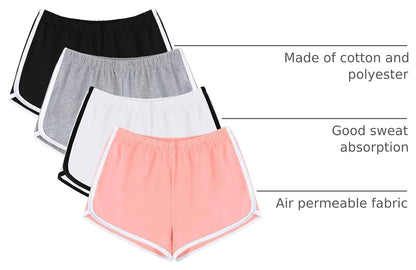 4 Pack Yoga Short Pants Cotton Sports Shorts Gym Dance Lounge Shorts Dolphin Running Athletic Shorts for Women