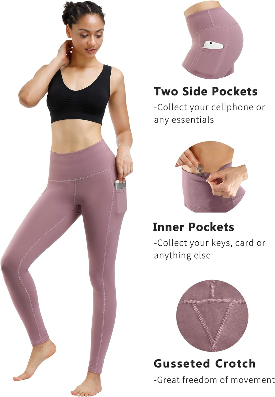 2 Pack High Waist Yoga Pants with Pockets Workout Leggings Women